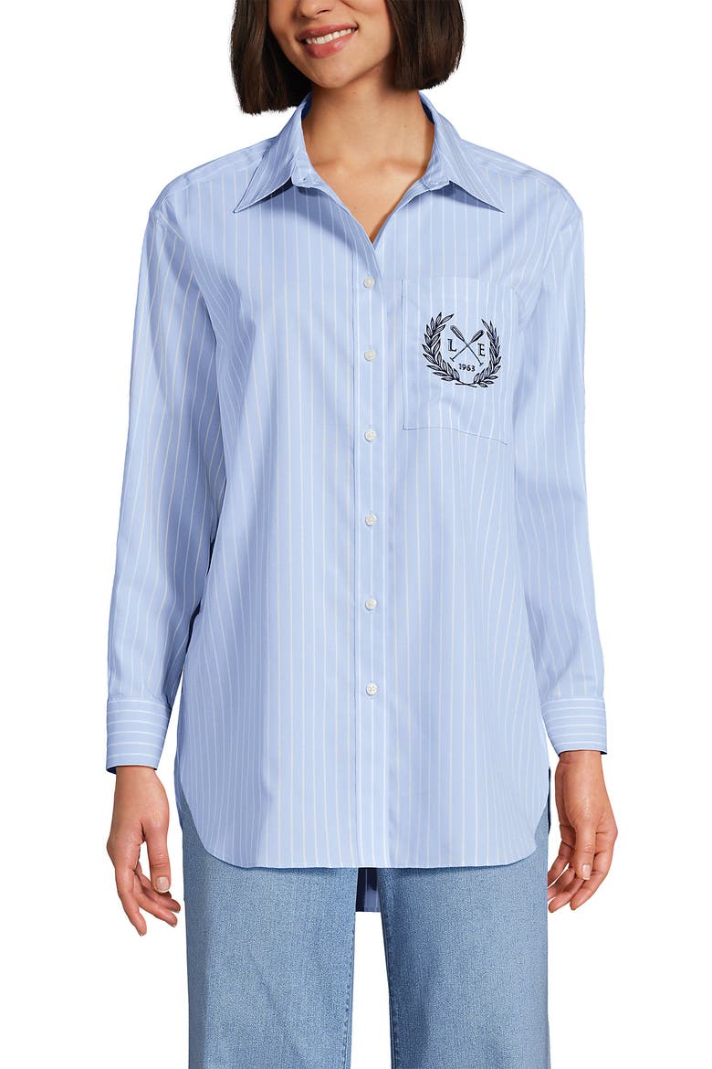 No Iron Oversized Poplin Extra Long Tunic, Main, color, Le Crest/Blue Stripe
