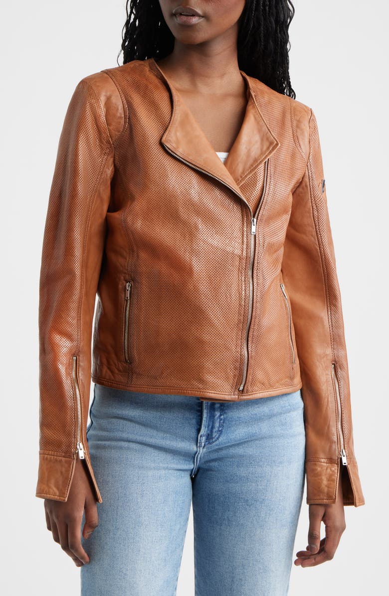 MAURITIUS Athena Perforated Leather Jacket, Alternate, color,