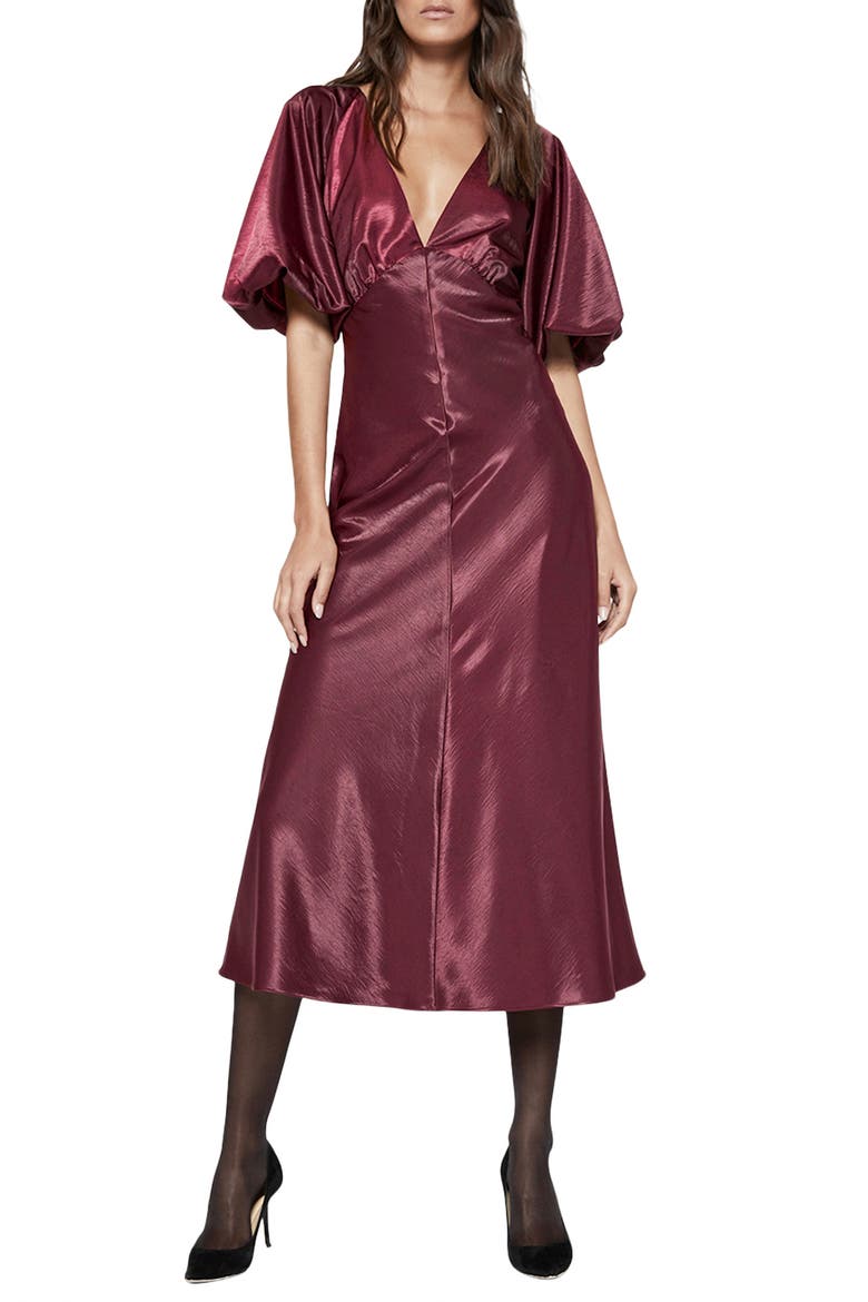 Everleigh Satin Midi Dress, Alternate, color, BURGUNDY