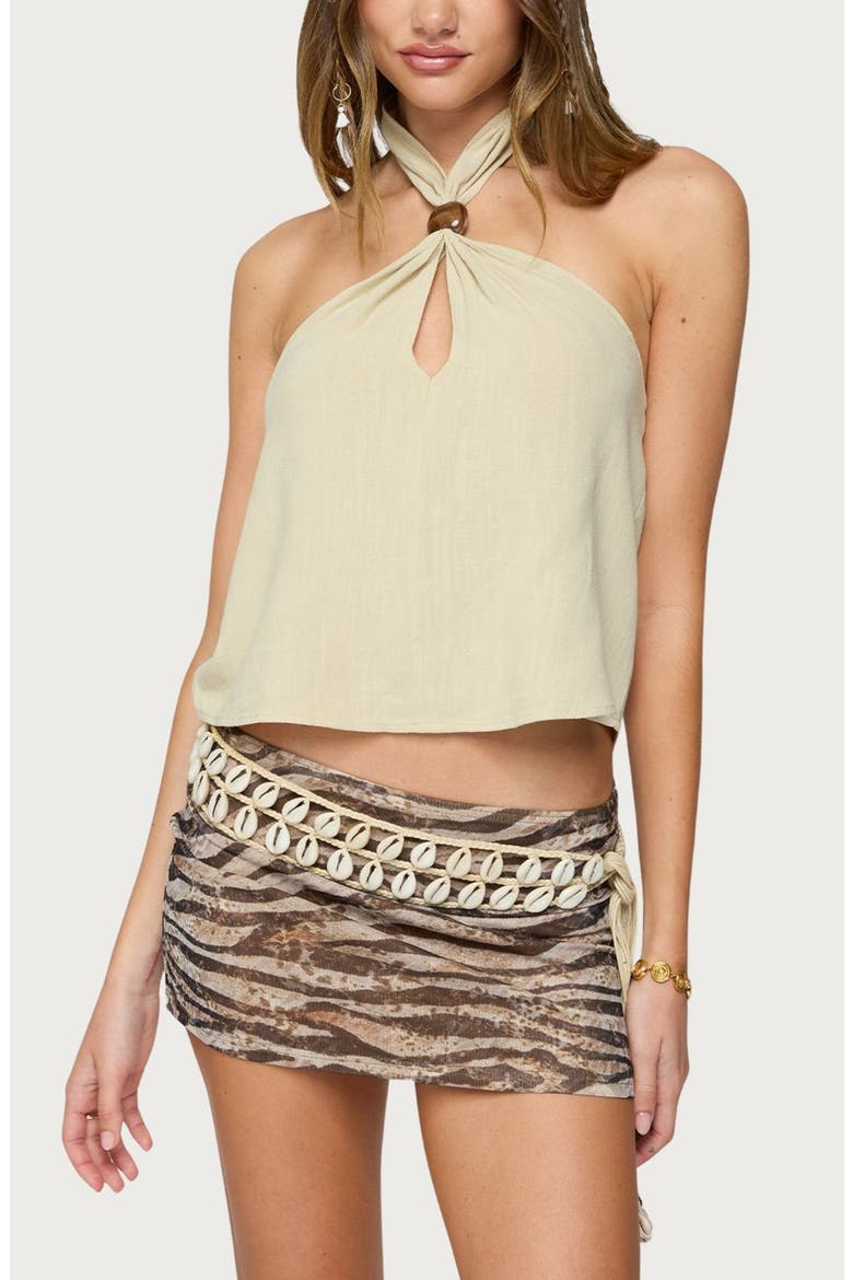 Ariya Keyhole Halter Cotton & Linen Top, Main, color, CREAM