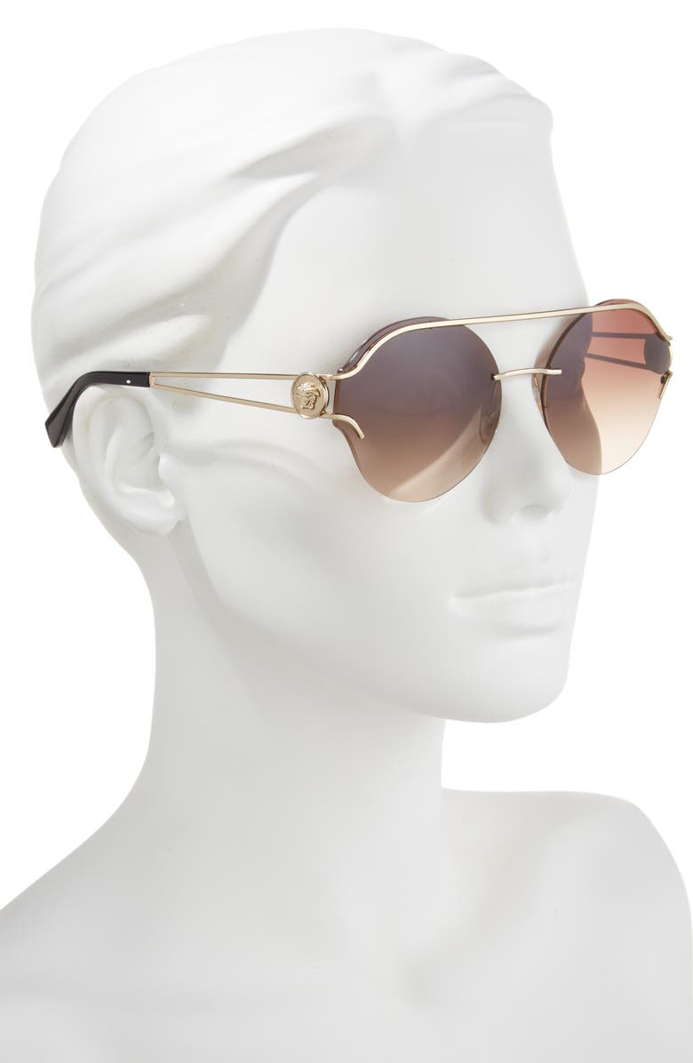 Versace Round Aviator Sunglasses, Alternate, color, Pale Gold