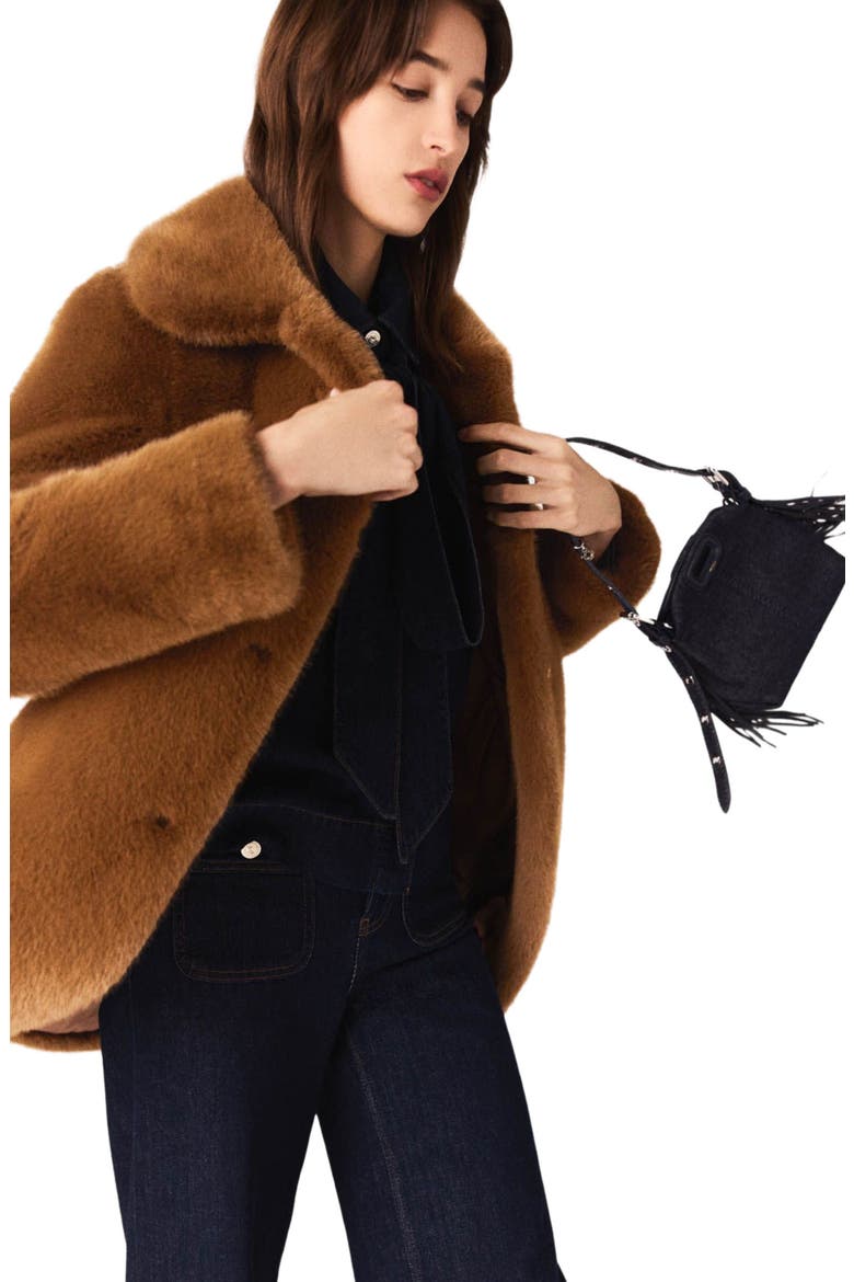 Mid-length faux fur coat, Alternate, color, Brown