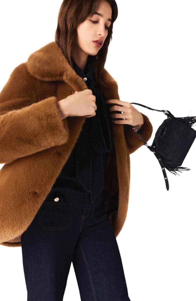maje Mid-length faux fur coat, Alternate, color, Brown