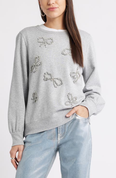Crystal Bow Embellished Sweatshirt