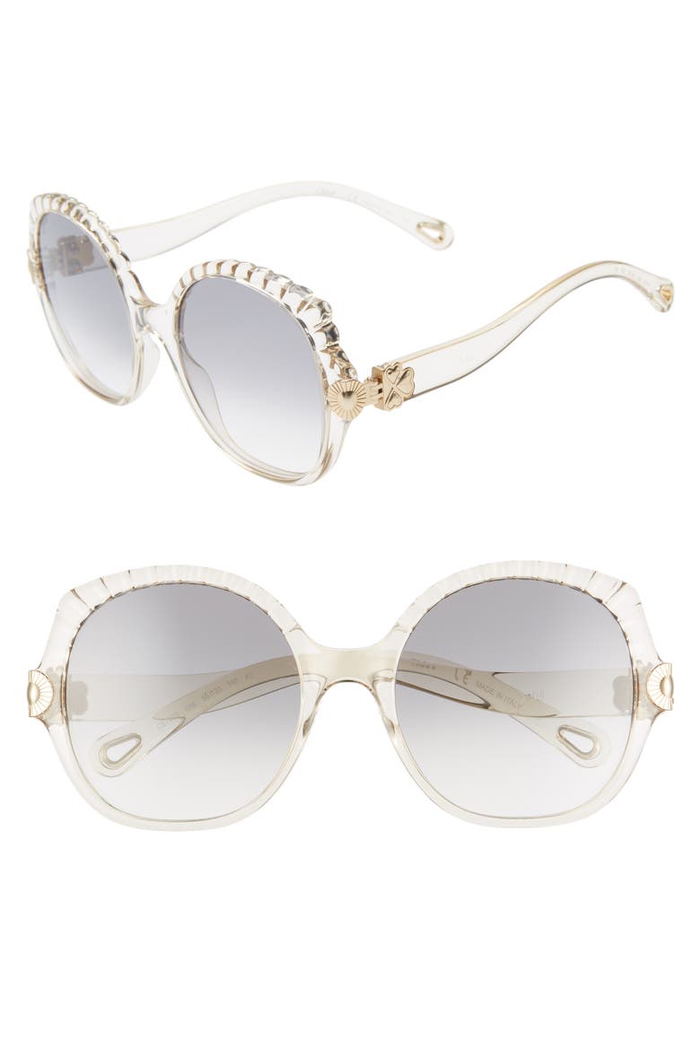 Vera 56mm Seashell Shape Sunglasses, Main, color, TRANSPARENT CHAMPAGNE