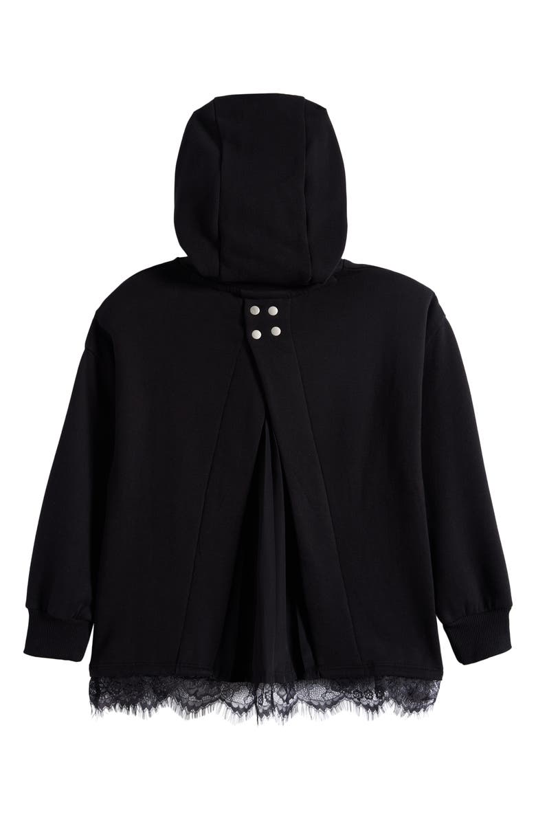 smALLSAINTS by ALLSAINTS Kids' Lace Trim Split Back Cotton Blend Hoodie, Alternate, color, Black