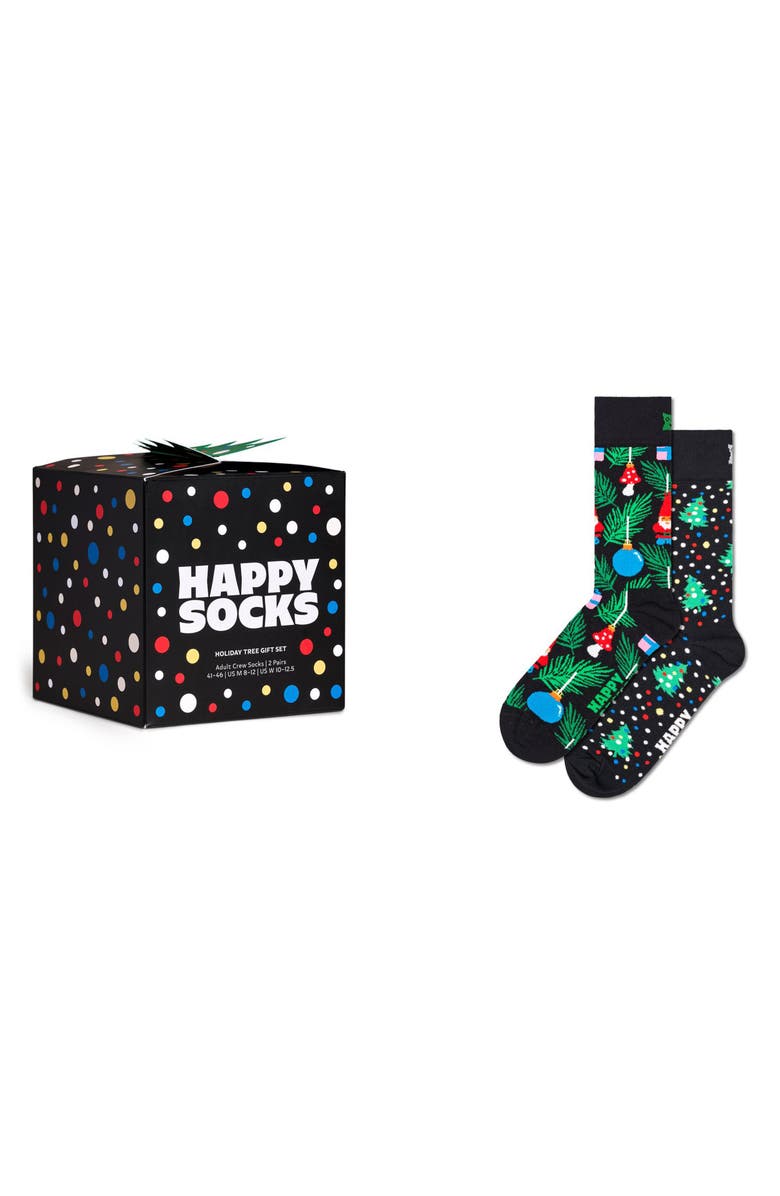 Happy Socks Assorted 2-Pack Holiday Crew Socks Gift Set, Main, color, Black