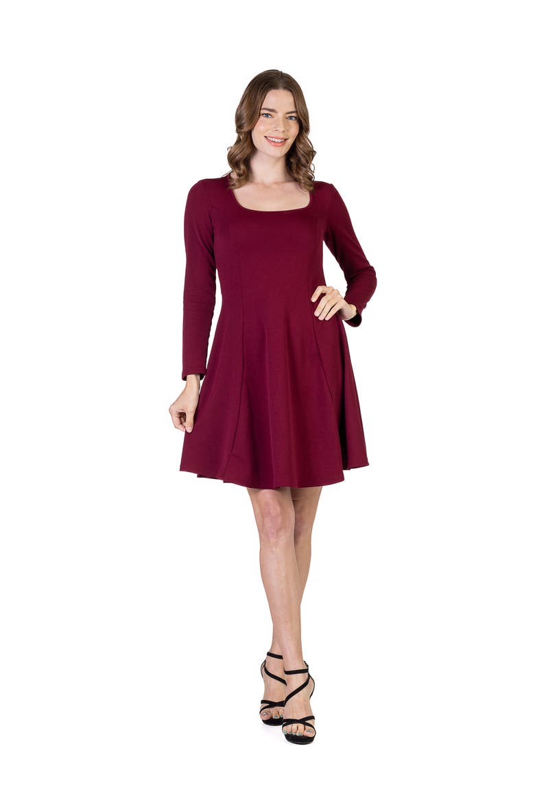 Long Sleeve Knee Length Skater Dress, Main, color, Burgundy