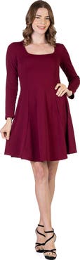 24seven Comfort Apparel Long Sleeve Knee Length Skater Dress