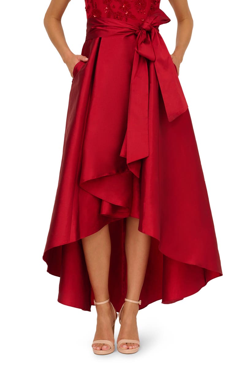Adrianna Papell Floral Embroidered Beaded Taffeta High-Low Gown, Alternate, color, Red