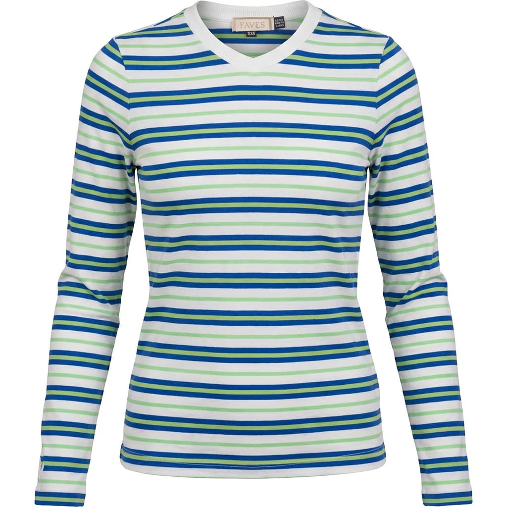 Faves Long Sleeve Ribbed V-neck Tee In Blue