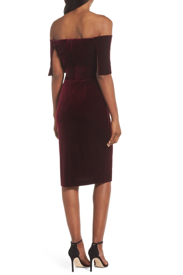 Off the Shoulder Velvet Cocktail Dress, Alternate, color, BURGUNDY