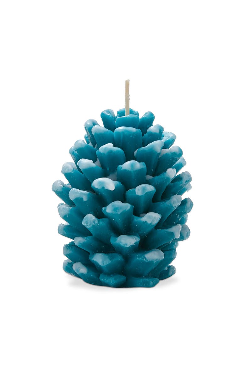 Frosted Pine Cone Turquoise Candle Sculpted Paraffin Wax, Main, color, Blue