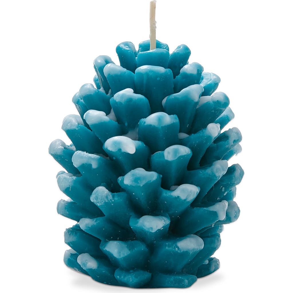 Tag Frosted Pine Cone Turquoise Candle Sculpted Paraffin Wax In Blue