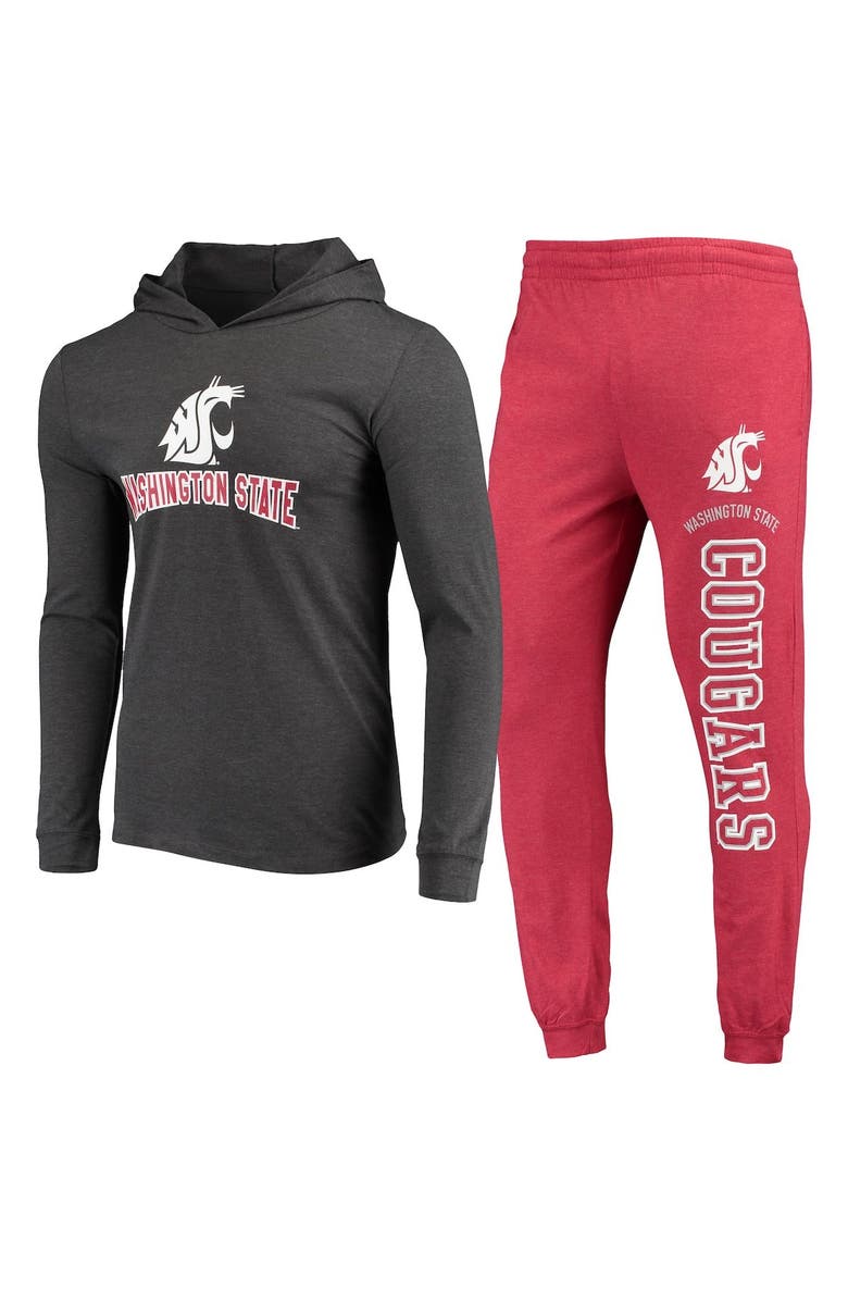 CONCEPTS SPORT Men's Concepts Sport Crimson/Charcoal Washington State Cougars Meter Long Sleeve Hoodie T-Shirt & Jogger Pants Sleep Set, Main, color,