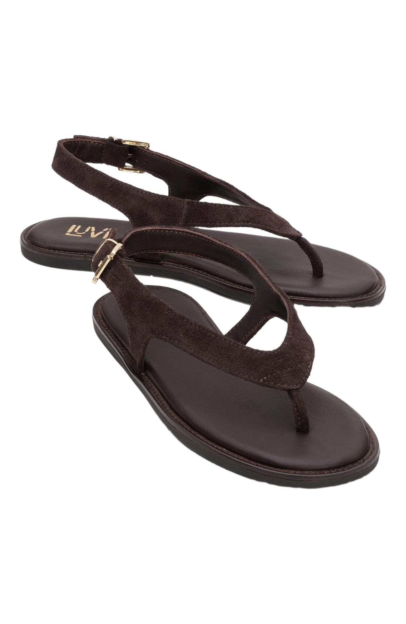 Forever & Always Shoes Belinda Leather Thong Sandals, Alternate, color, Brown Suede Leather