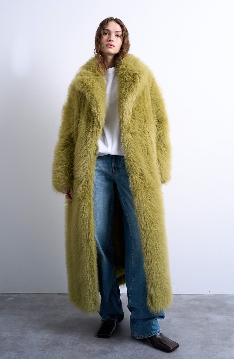 Topshop Longline Faux Fur Coat, Main, color,
