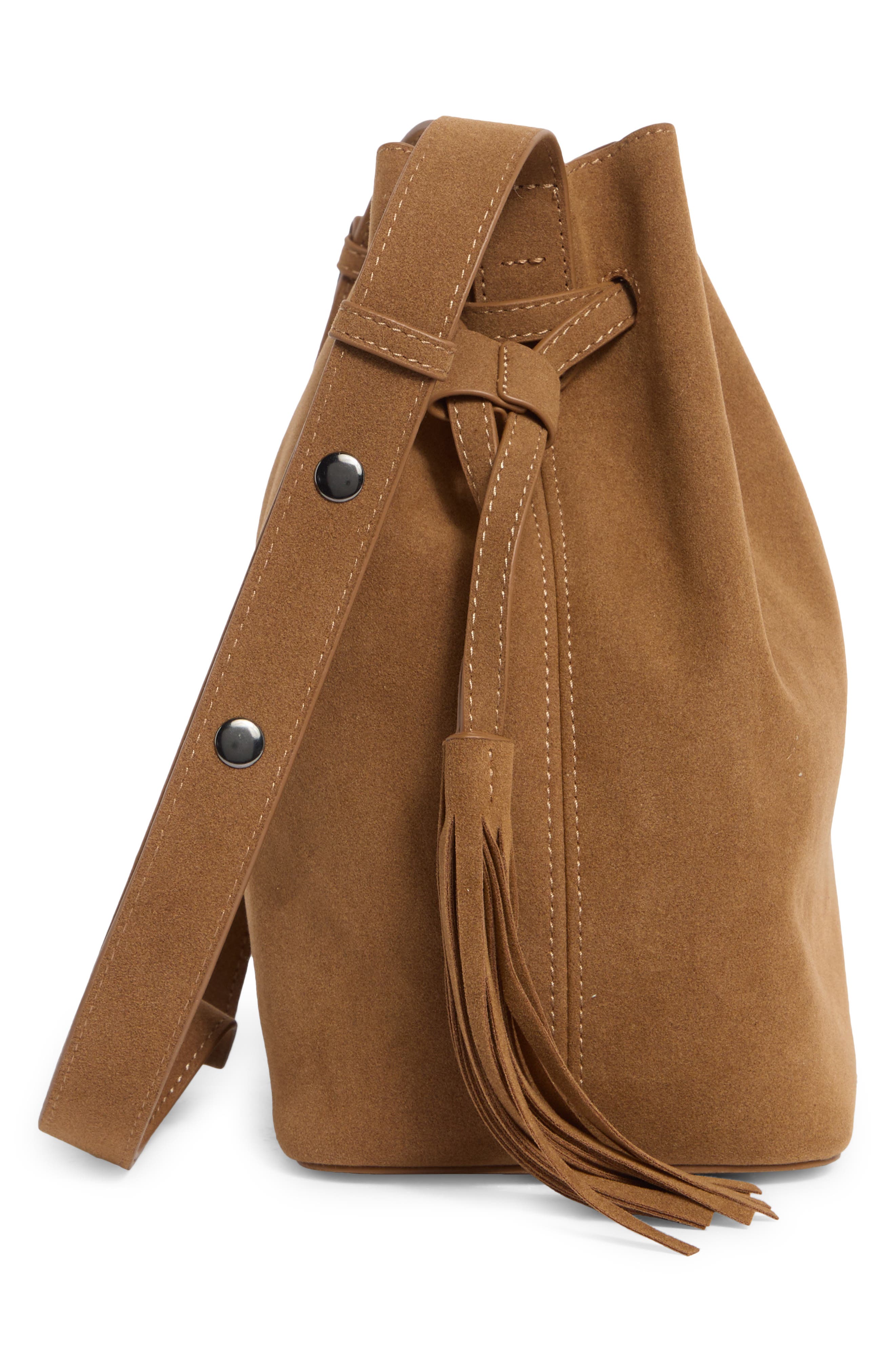 Tassel Bucket Bag, Alternate, color, CARAMEL
