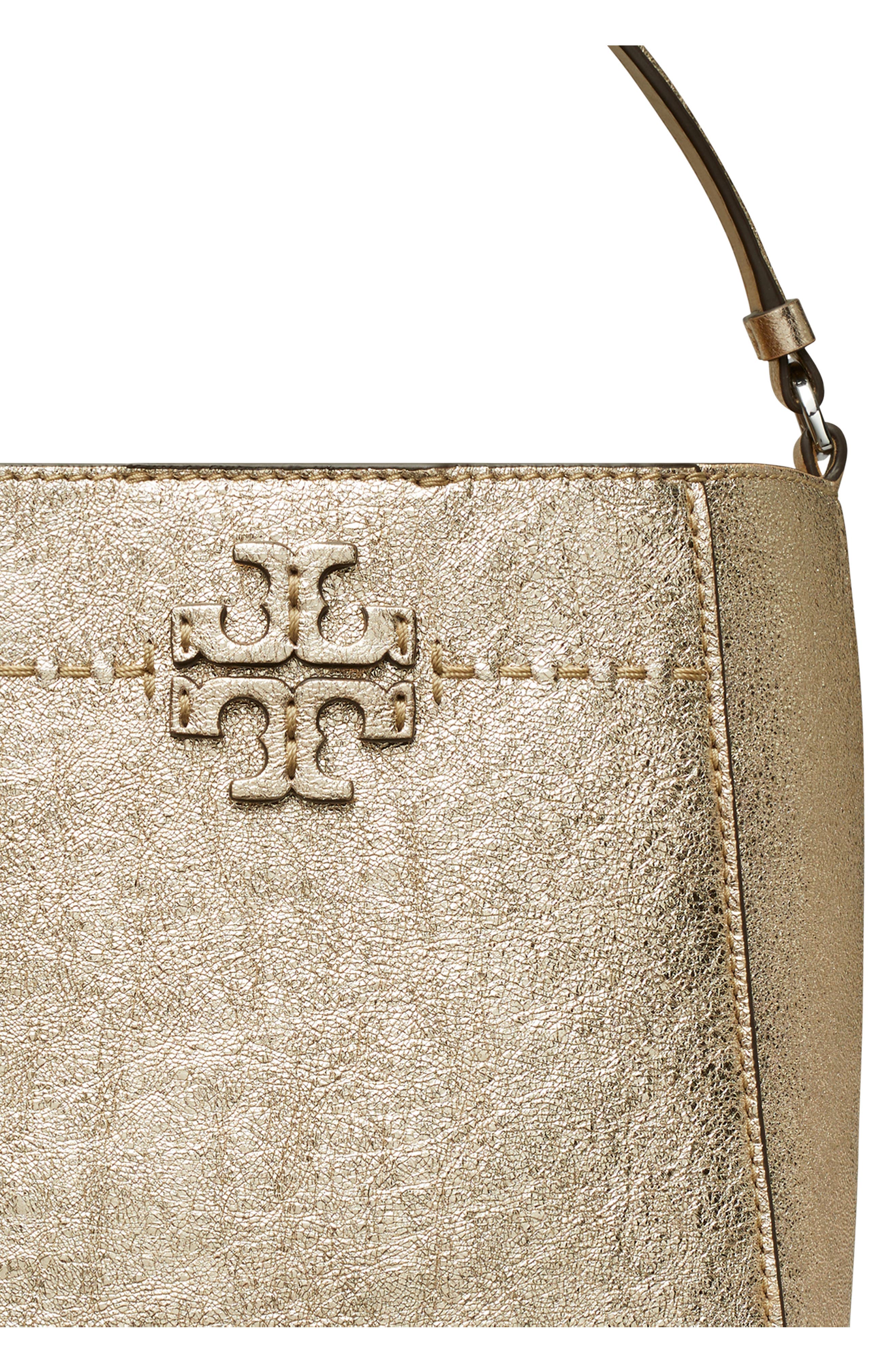 Tory Burch Small McGraw Metallic Leather Bucket Bag, Alternate, color, 
