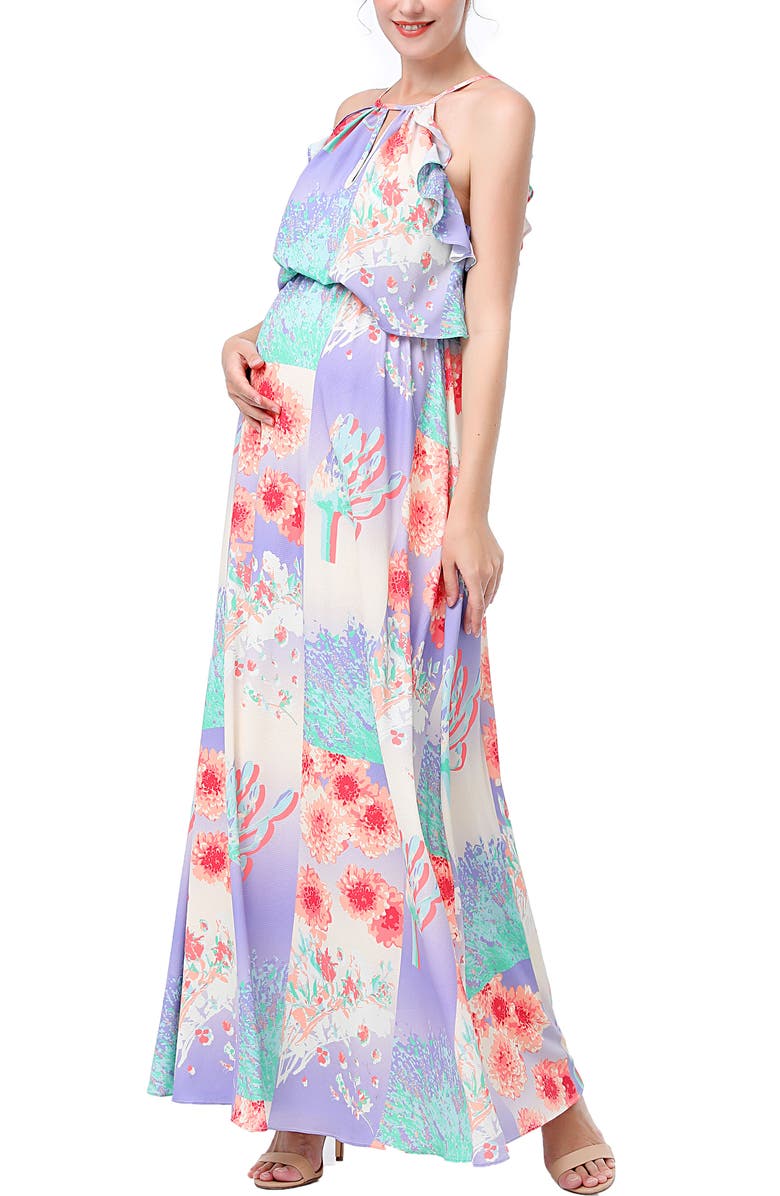 Kimi & Kai Pixie Maternity Nursing Maxi Dress, Main, color, Multicolored