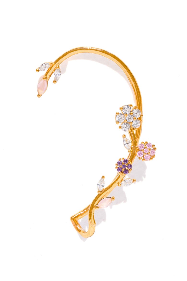 Island Bloom Single Crawler Ear Cuff, Main, color, GOLD/ PURPLE