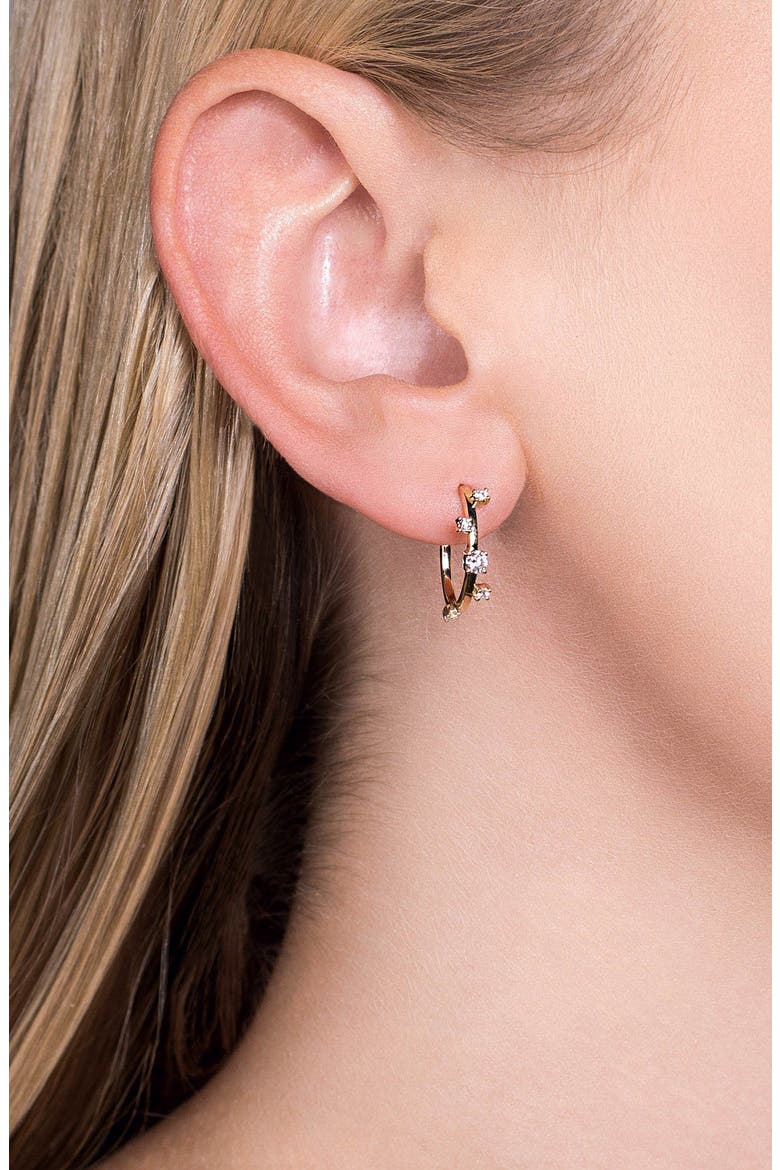 14K Gold Multi Diamond Hoop Earrings, Alternate, color, YELLOW GOLD
