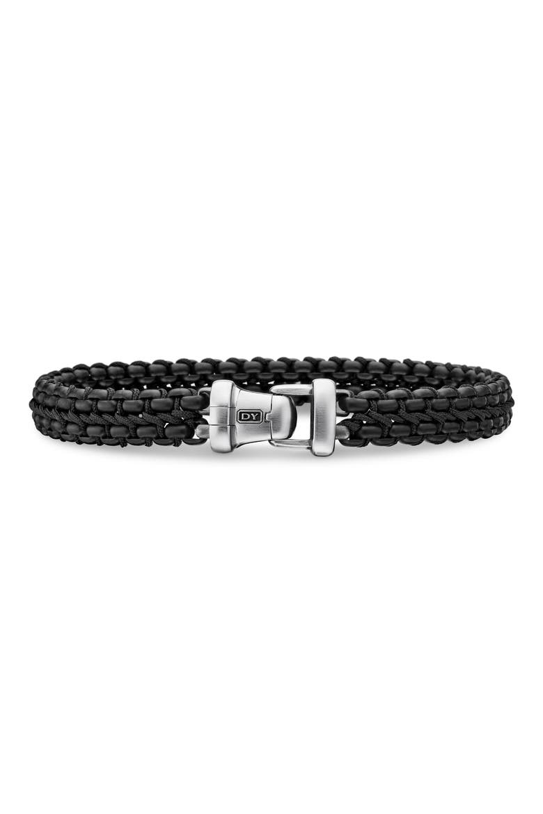 Woven Box Chain Bracelet in Sterling Silver with Stainless Steel & Nylon, 10mm, Alternate, color, BLACK/ BLACK