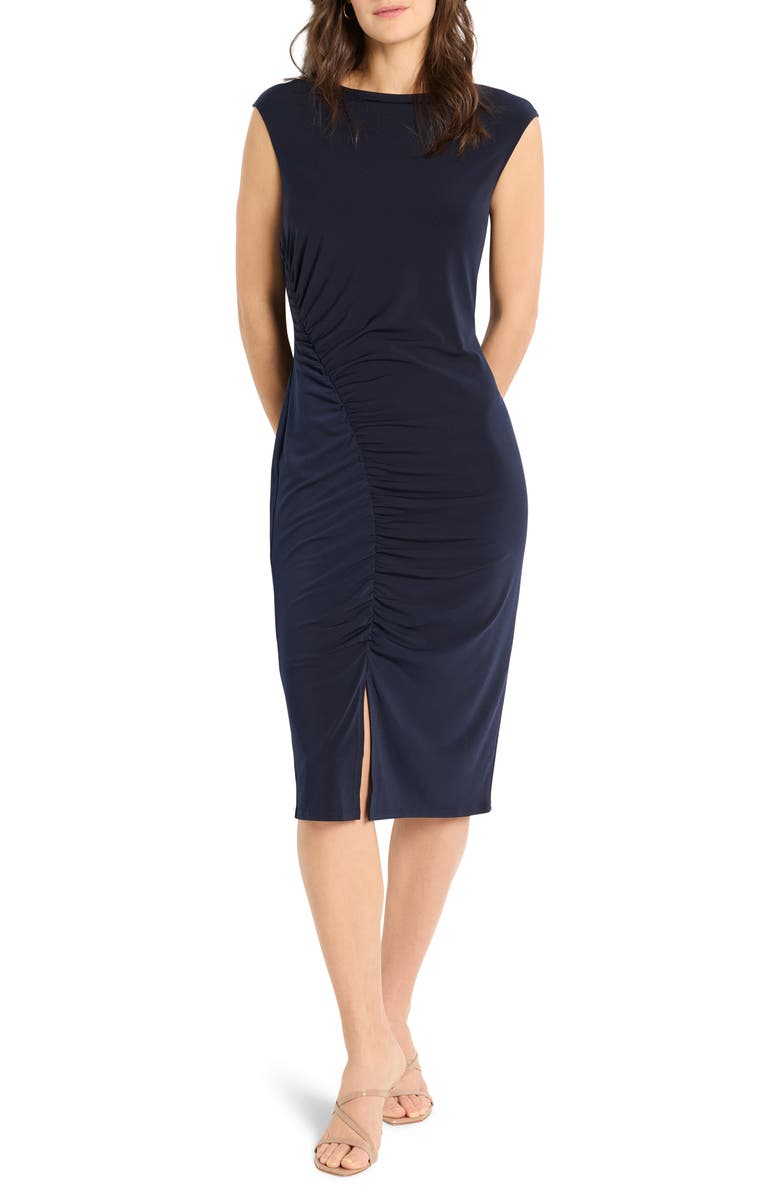 NIC+ZOE Ruched Jersey Sheath Dress, Main, color, Dark Indigo