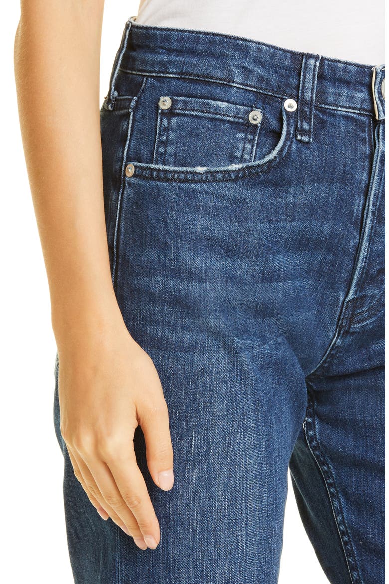 Maya Ripped High Waist Ankle Slim Straight Leg Jeans, Alternate, color, EMORY