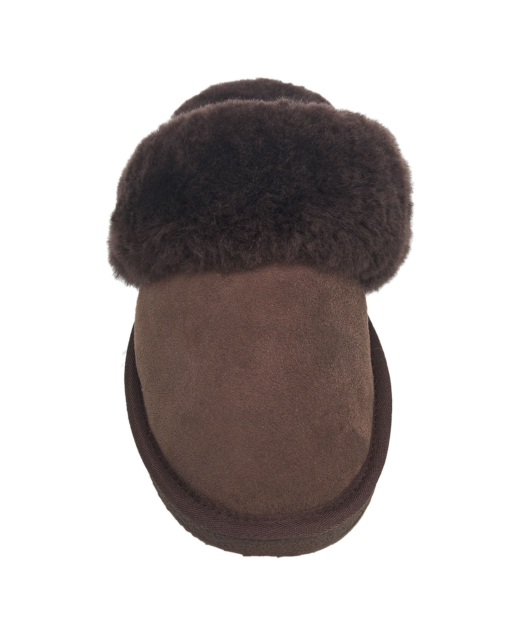Gens Fur Band Open Slipper, Alternate, color, Chocolate