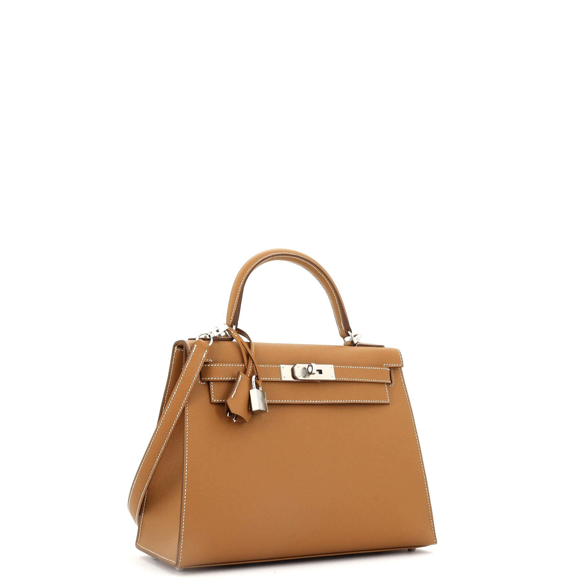 Pre-Owned Hermes Kelly Handbag Brown Epsom with Palladium Hardware 28, Alternate, color, Gold