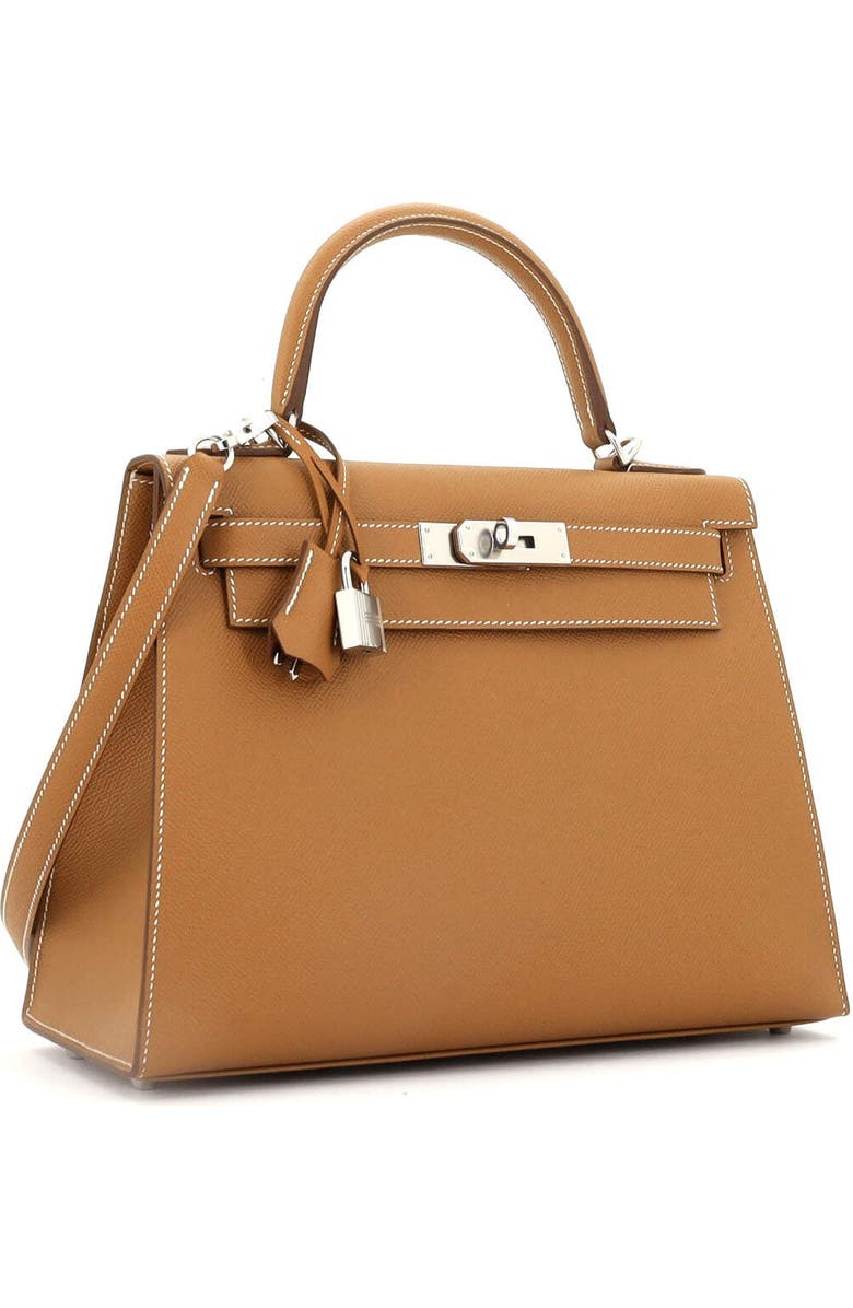 Pre-Owned Hermes Kelly Handbag Brown Epsom with Palladium Hardware 28, Alternate, color, Gold