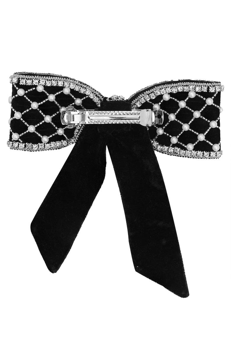 Embellished Velvet Hair Bow Barrette Clip - Black, Alternate, color, Black
