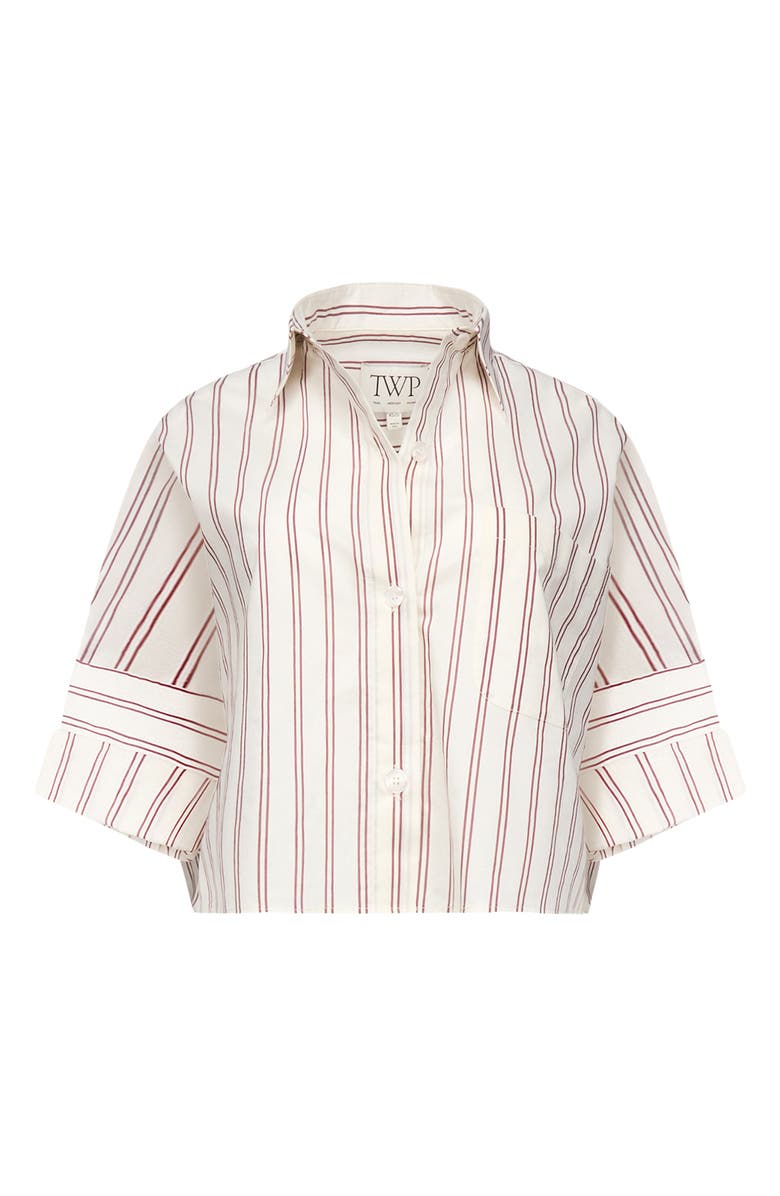 TWP Next Stripe Cotton & Silk Button-Up Shirt, Alternate, color, White / Wine