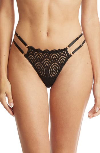 Hanky Panky Strappy Lace Thong Black In Black