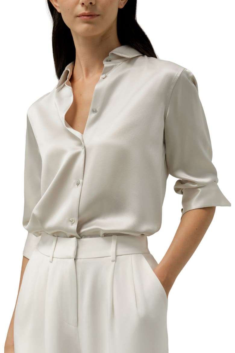 Women's Spread Collar Silk Shirt, Main, color, Pale-Gray