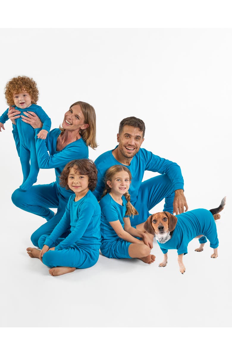 Leveret Footed Solid Cotton Matching Family Pajamas, Alternate, color, Teal