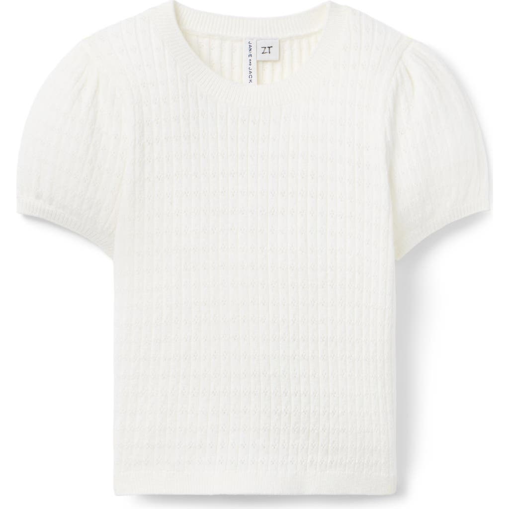 Janie And Jack Pointelle Puff Sleeve Top In White