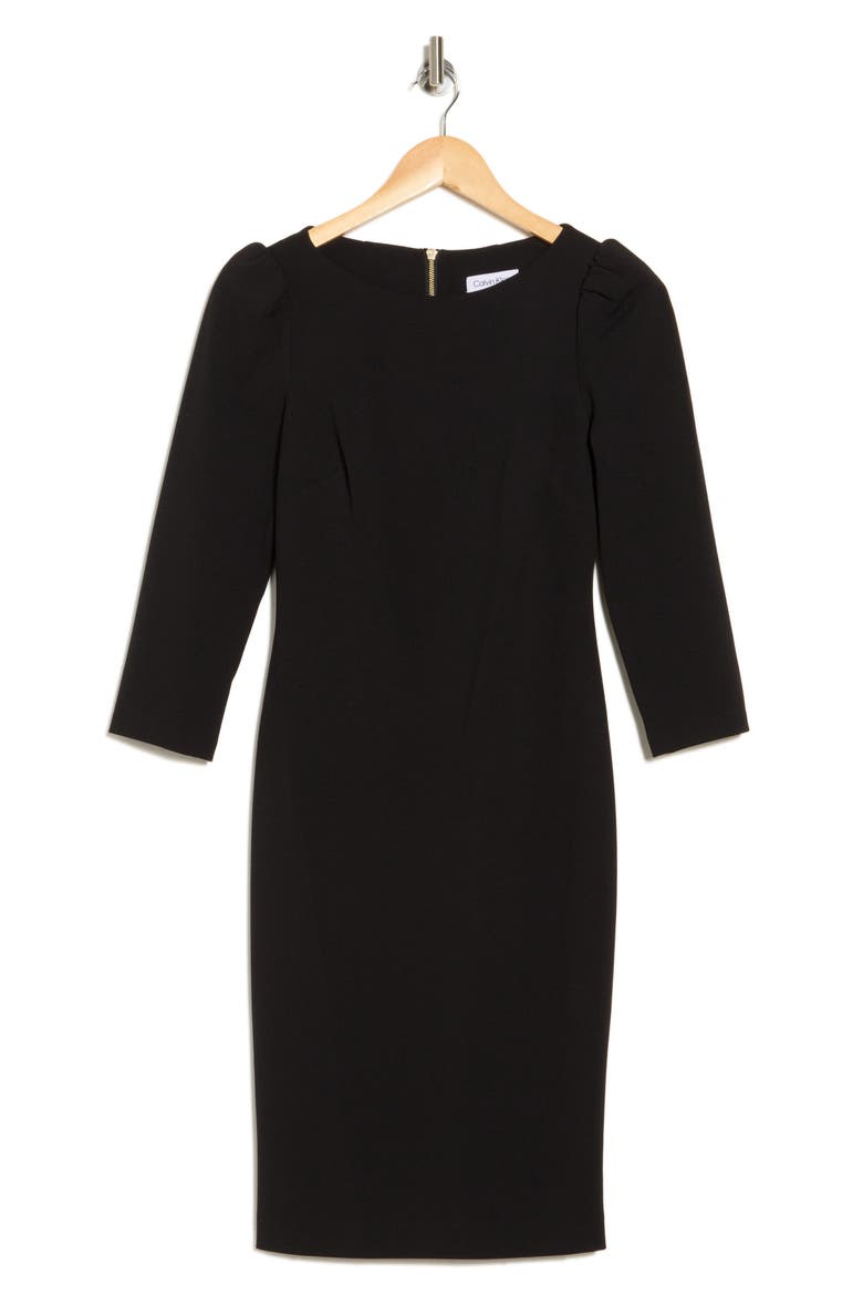 Three-Quarter Sleeve Scuba Crepe Sheath Dress, Alternate, color, BLACK