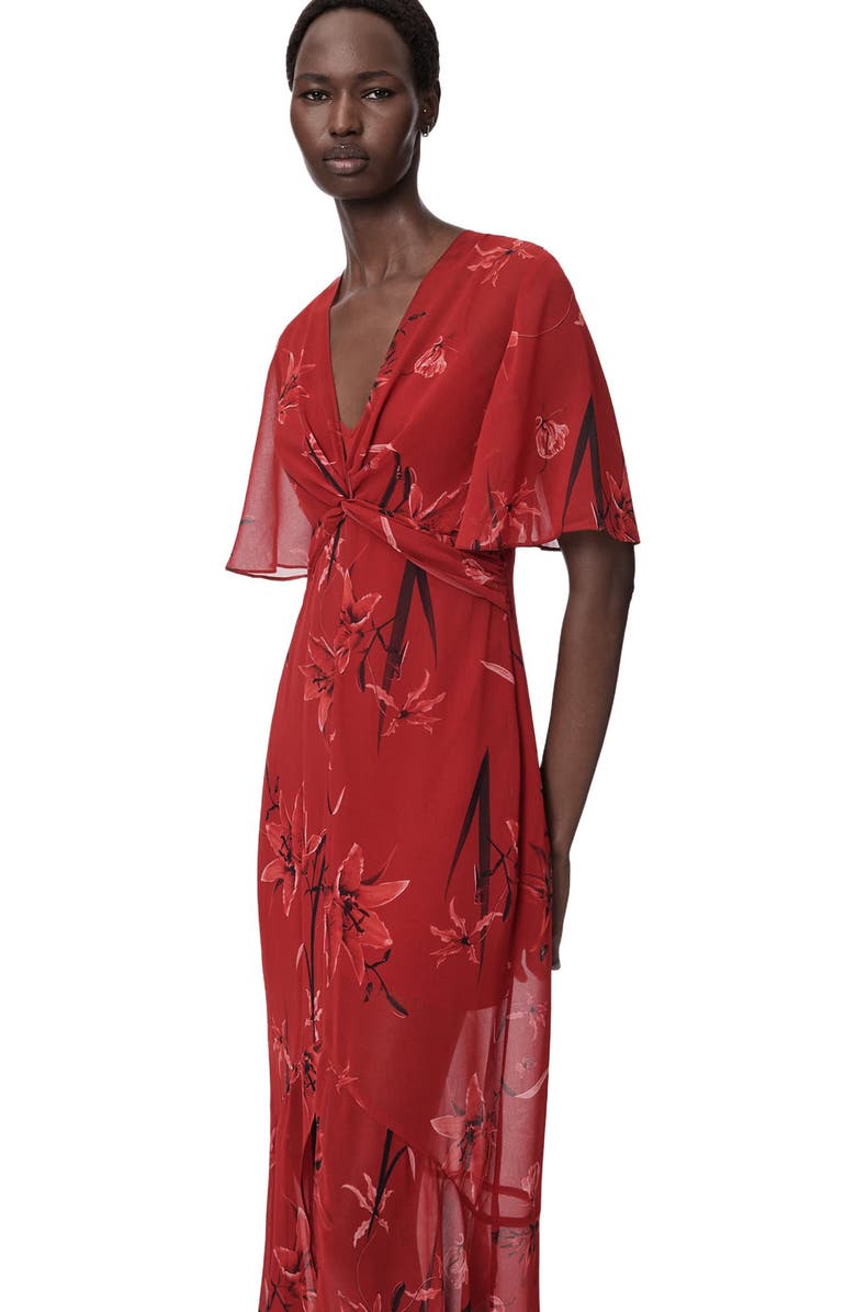 AllSaints Mollie Twist Front Midi Dress, Alternate, color, Petra Deep Red