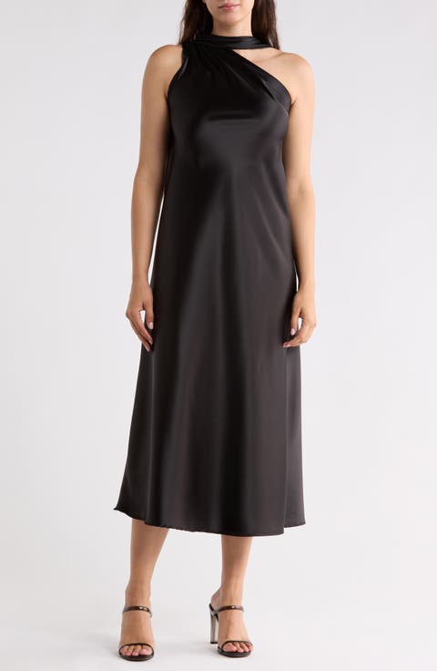 One-Shoulder Scarf Satin Dress