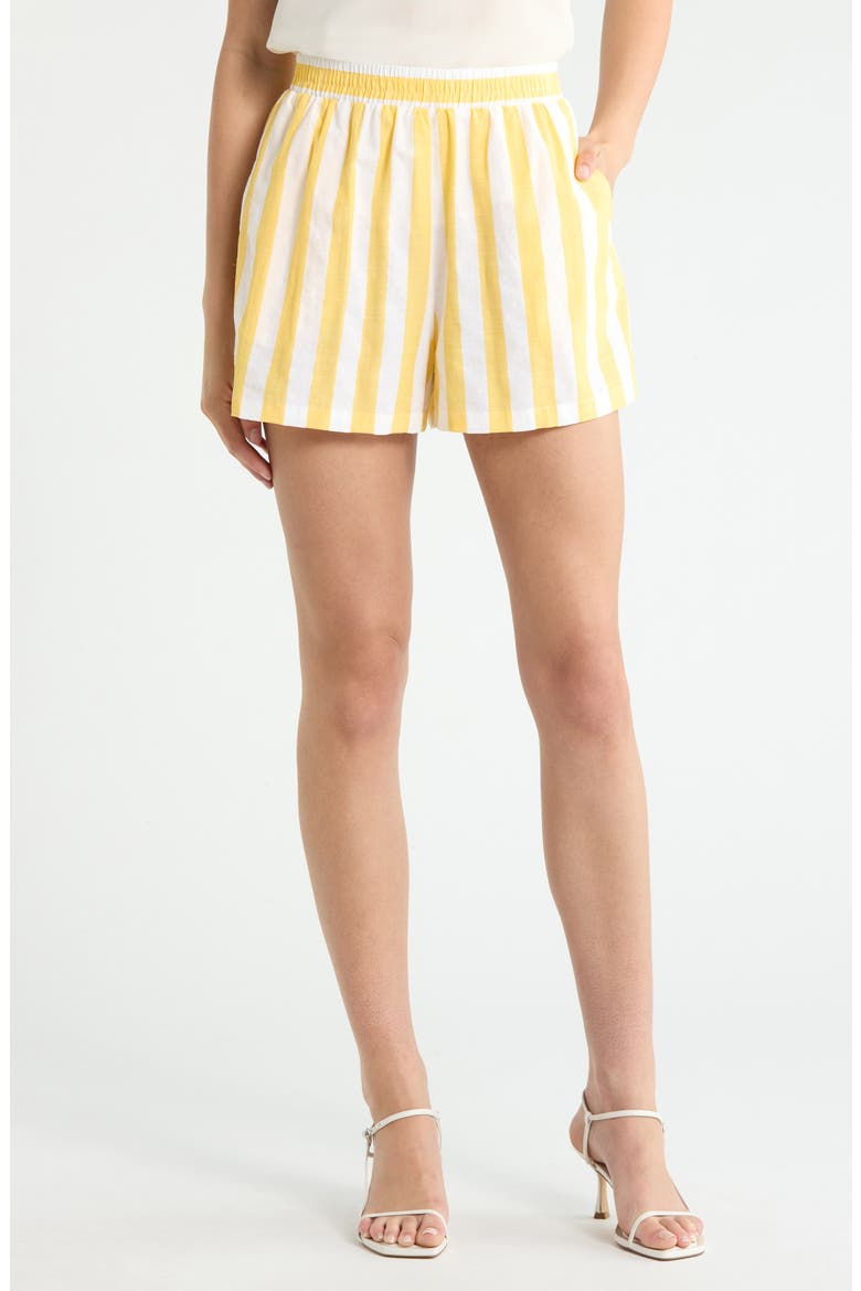 Fays Stripe Tayler Smocked Shorts, Main, color, YELLOW-WHT