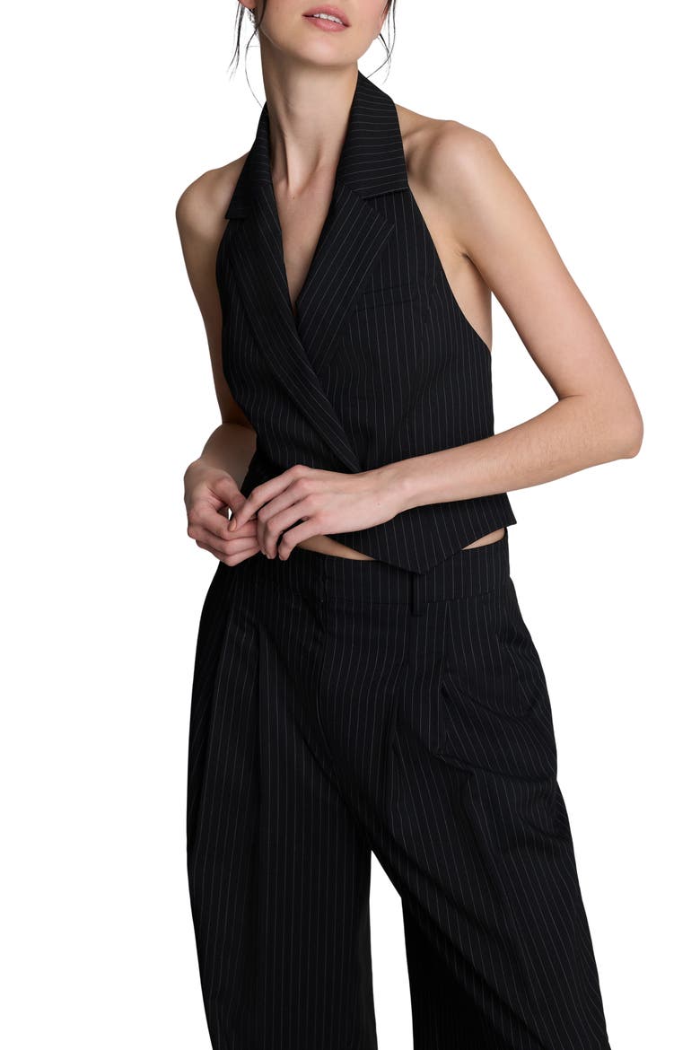Pinstripe Double Breasted Halter Vest, Alternate, color, BLACK/ OYSTER