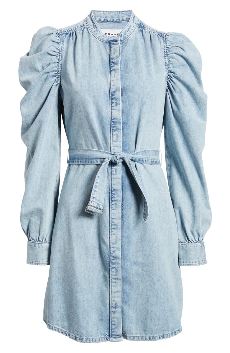 FRAME Gillian Belted Puff Shoulder Long Sleeve Denim Dress, Alternate, color, 