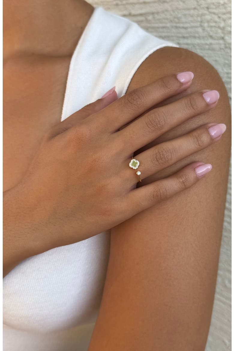 Cubic Zirconia Clover Open Band Ring, Alternate, color, GOLD