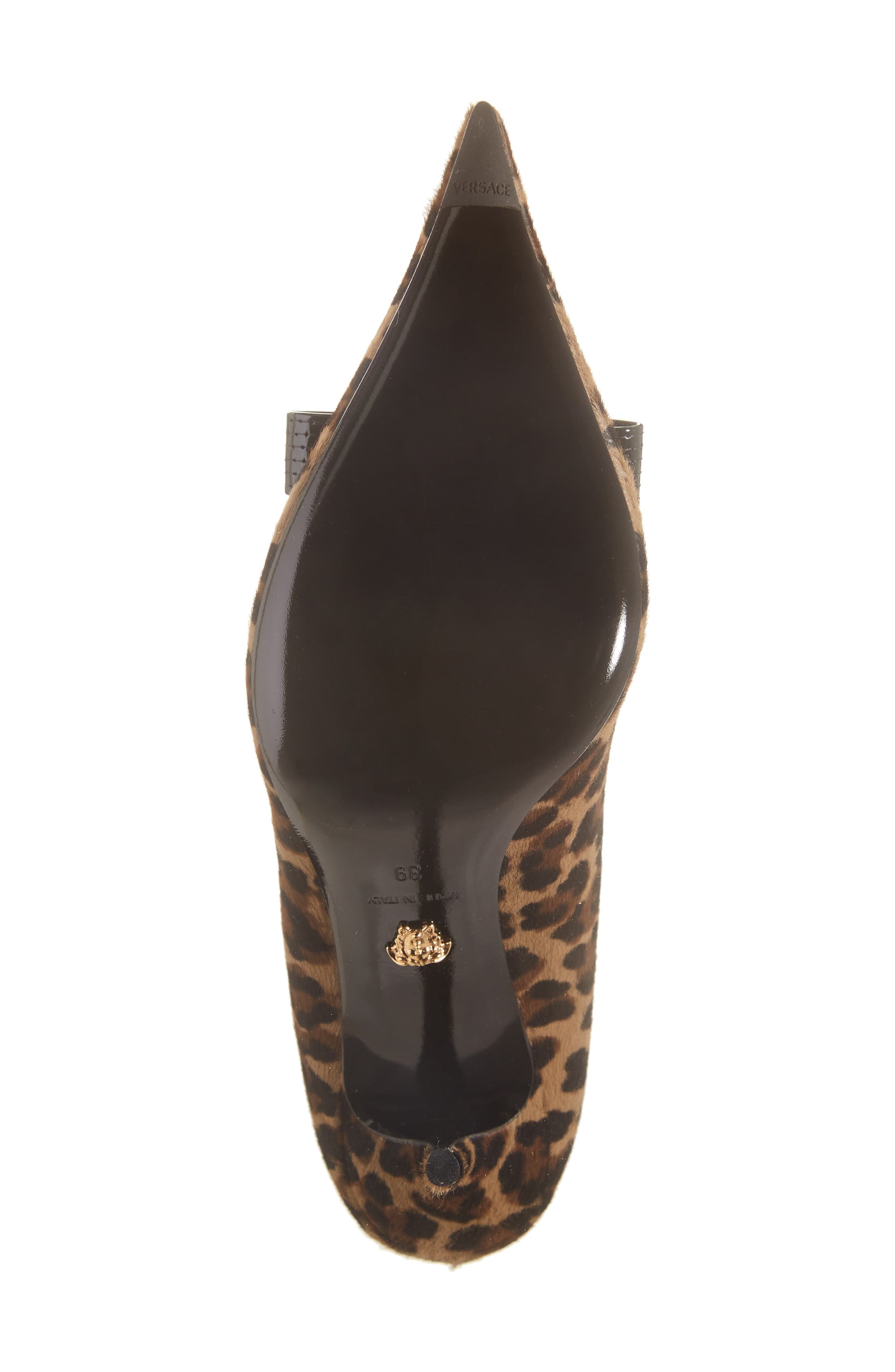 Versace Leopard Genuine Calf Hair Bow Pointed Toe Pump, Alternate, color, Brown Black Gold