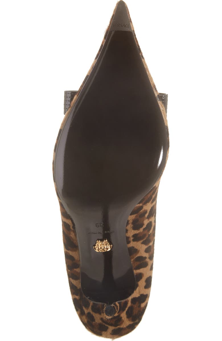 Versace Leopard Genuine Calf Hair Bow Pointed Toe Pump, Alternate, color, Brown Black Gold