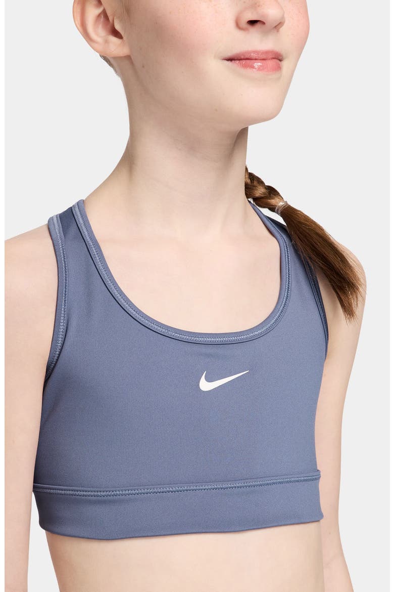 Kids' Dri-FIT Racerback Sports Bra, Alternate, color, WORLD INDIGO/ WHITE