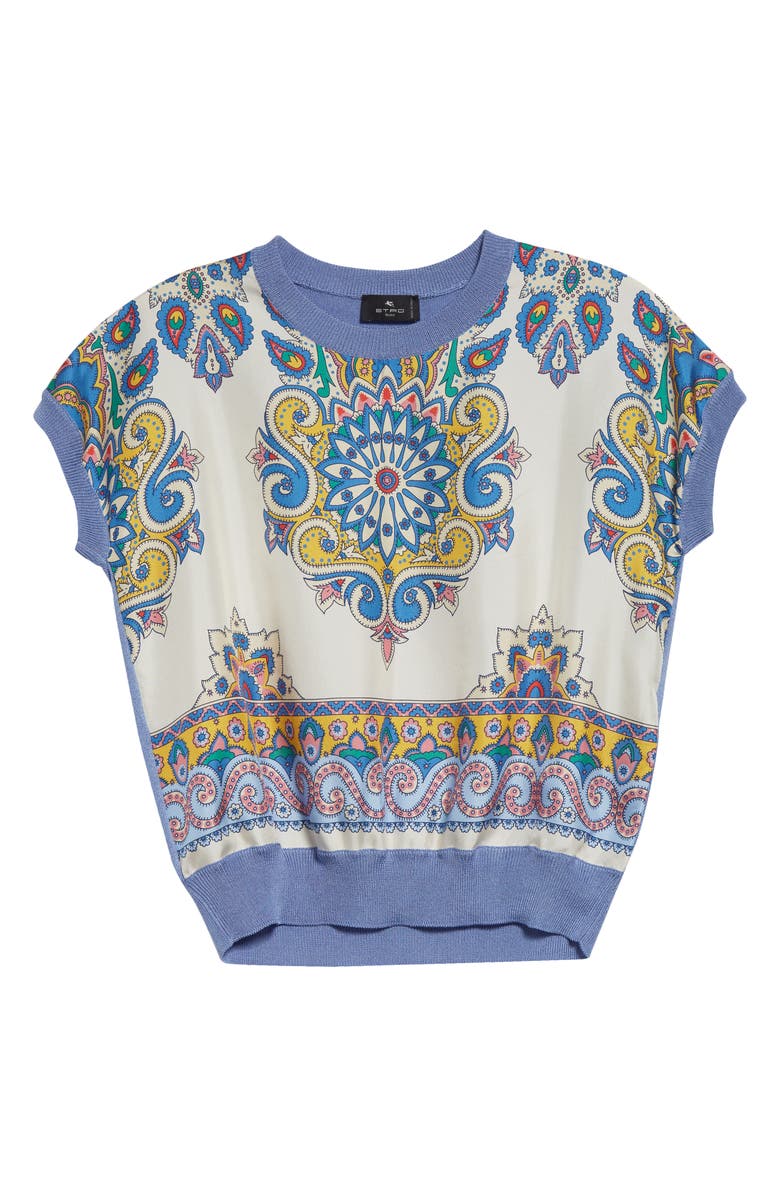 Etro Cap Sleeve Mixed Media Sweater, Alternate, color, 