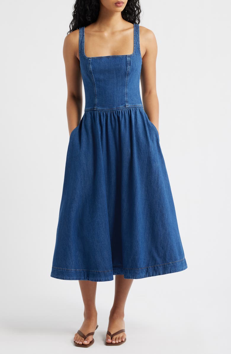 Reformation Janu Denim Midi Dress, Main, color, Morant